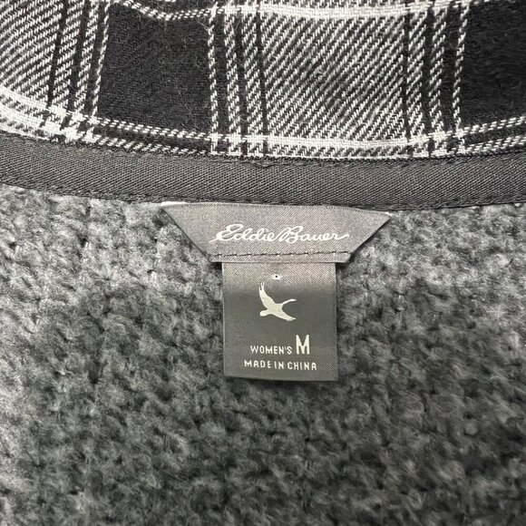 Eddie Bauer Gray & Black Plaid Collar Snap Front Jacket Size M - Picture 3 of 9